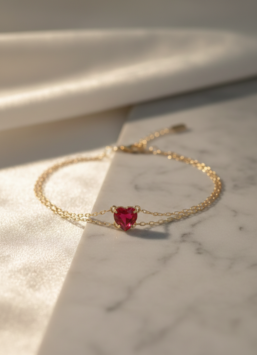 Pulseira coração de rubi
